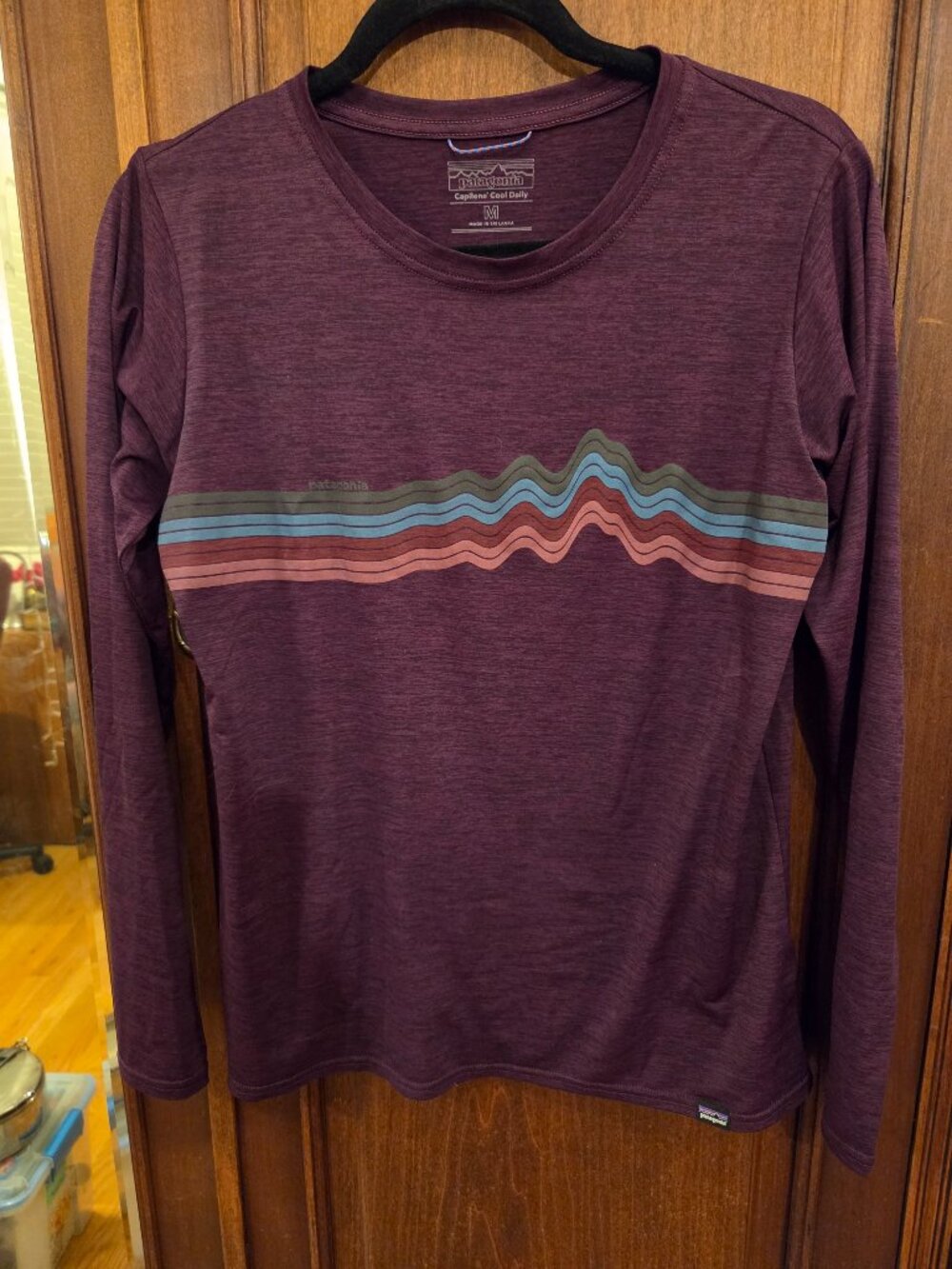 Patagonia Cool Daily, purple long sleeve tee shirt with graphic, size M